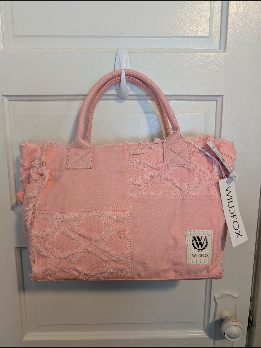 NWT Powder Pink Bohemian Chic Frayed Denim Patchwork Tote Bag Purse Wildfox